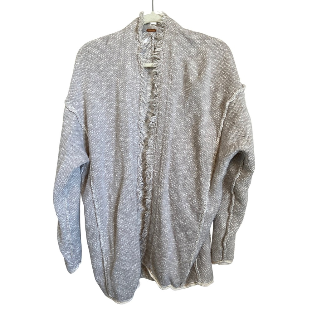 Free People‎ Oversized Knit Cardigan Sweater Light Gray Distressed Size Small